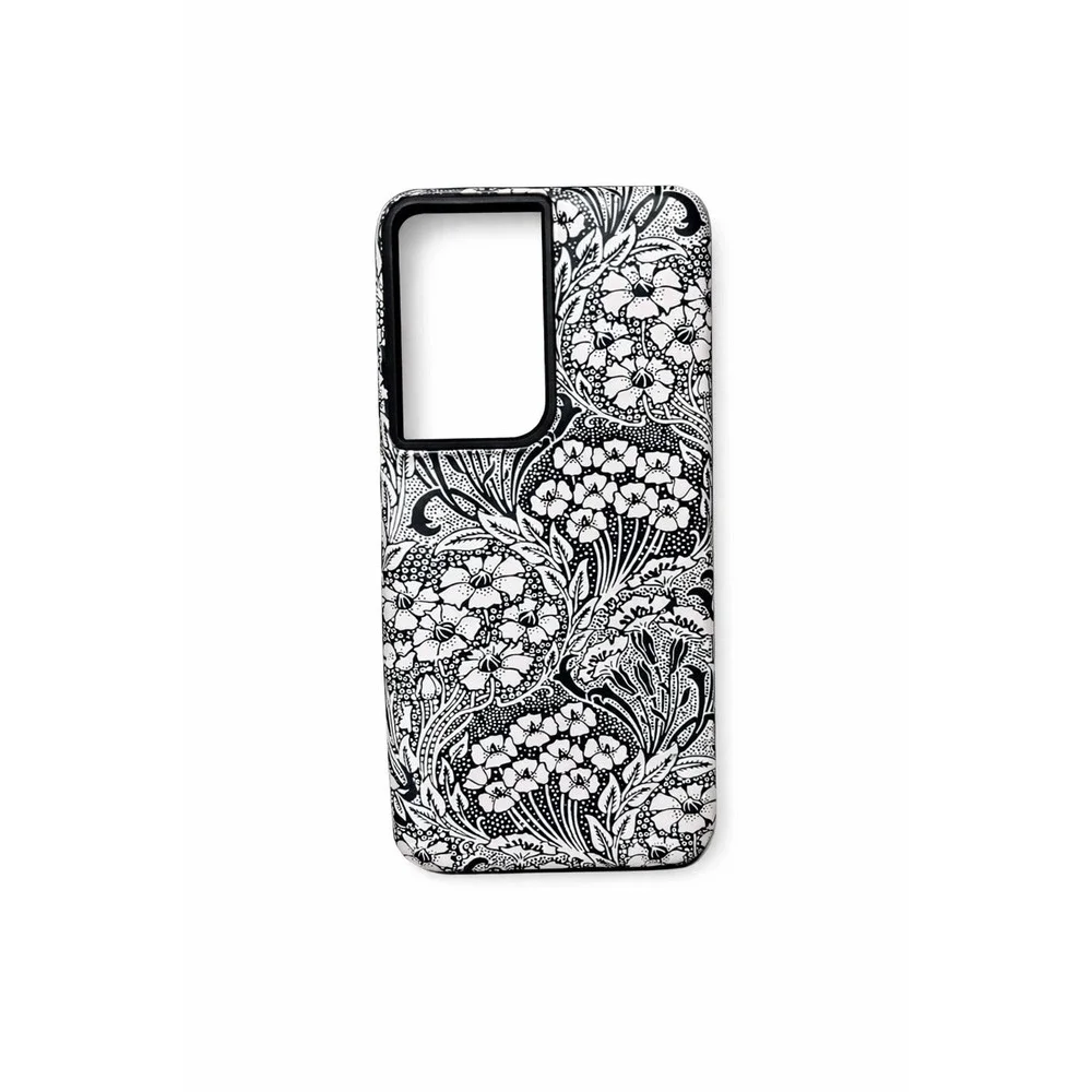 Casely Samsung Galaxy S21 Ultra Tough Glossy Floral Phone Case Black White